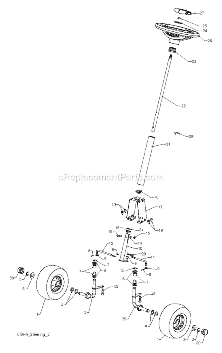 Steering Diagram and Parts List for WE261 2011-08 - 96024000103 Weed Eater Lawn Tractor